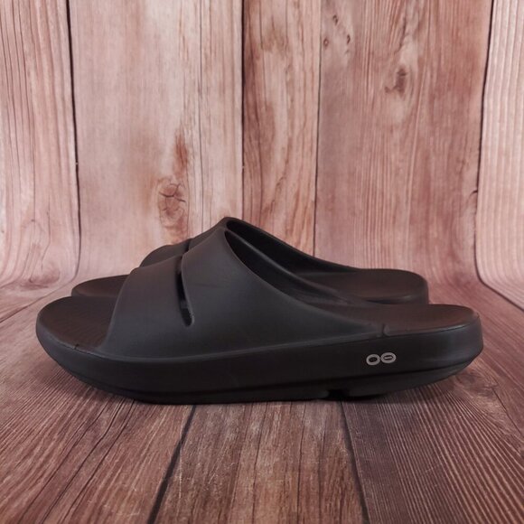 Oofos Ooahh Unisex Size Mens 12 Womens 14 Black Slides Sandals Recovery Comfort - Picture 2 of 14